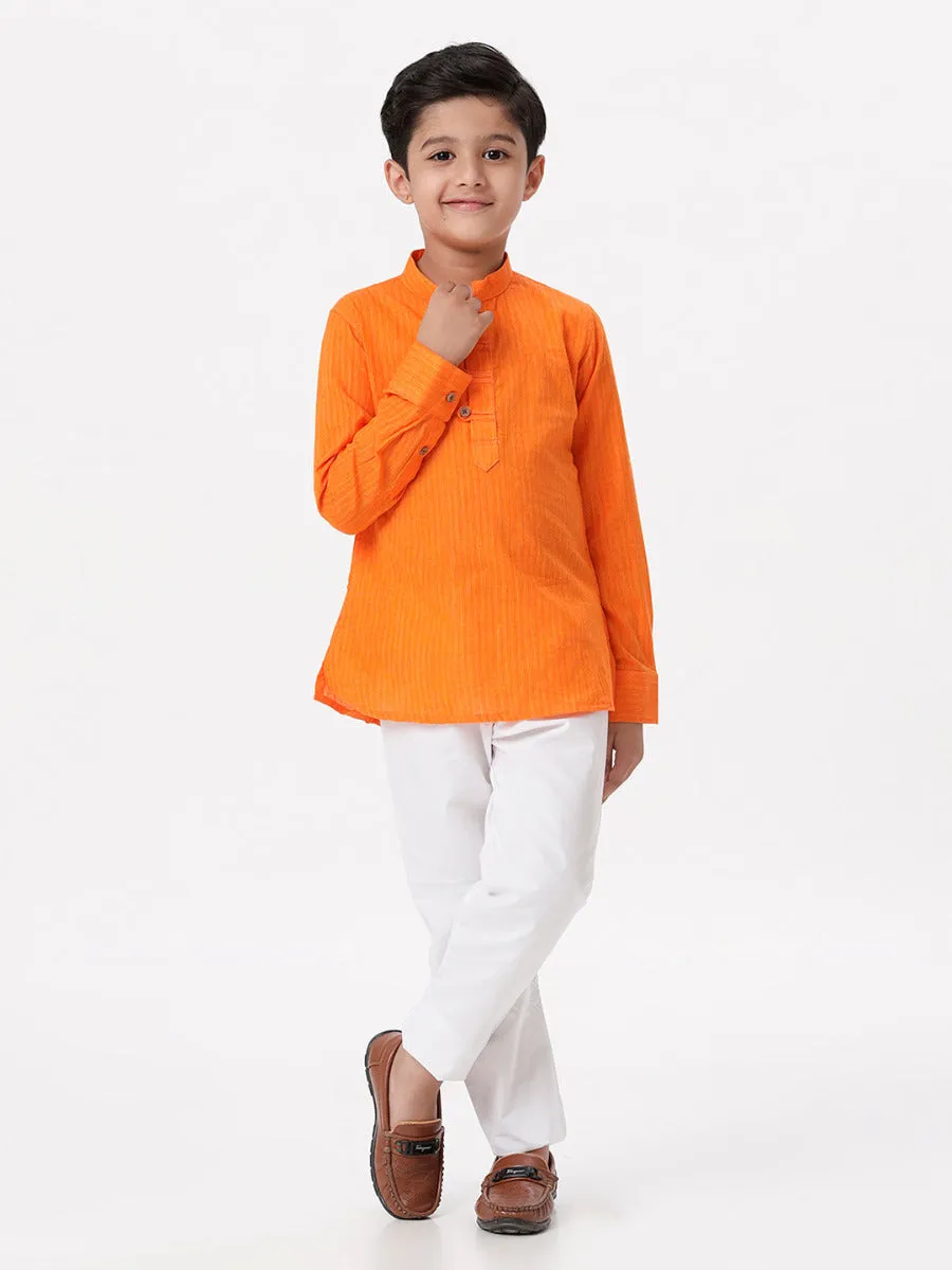 Boys Breeze Cotton Full Sleeves Orange Kurta with Pyjama Pant Combo