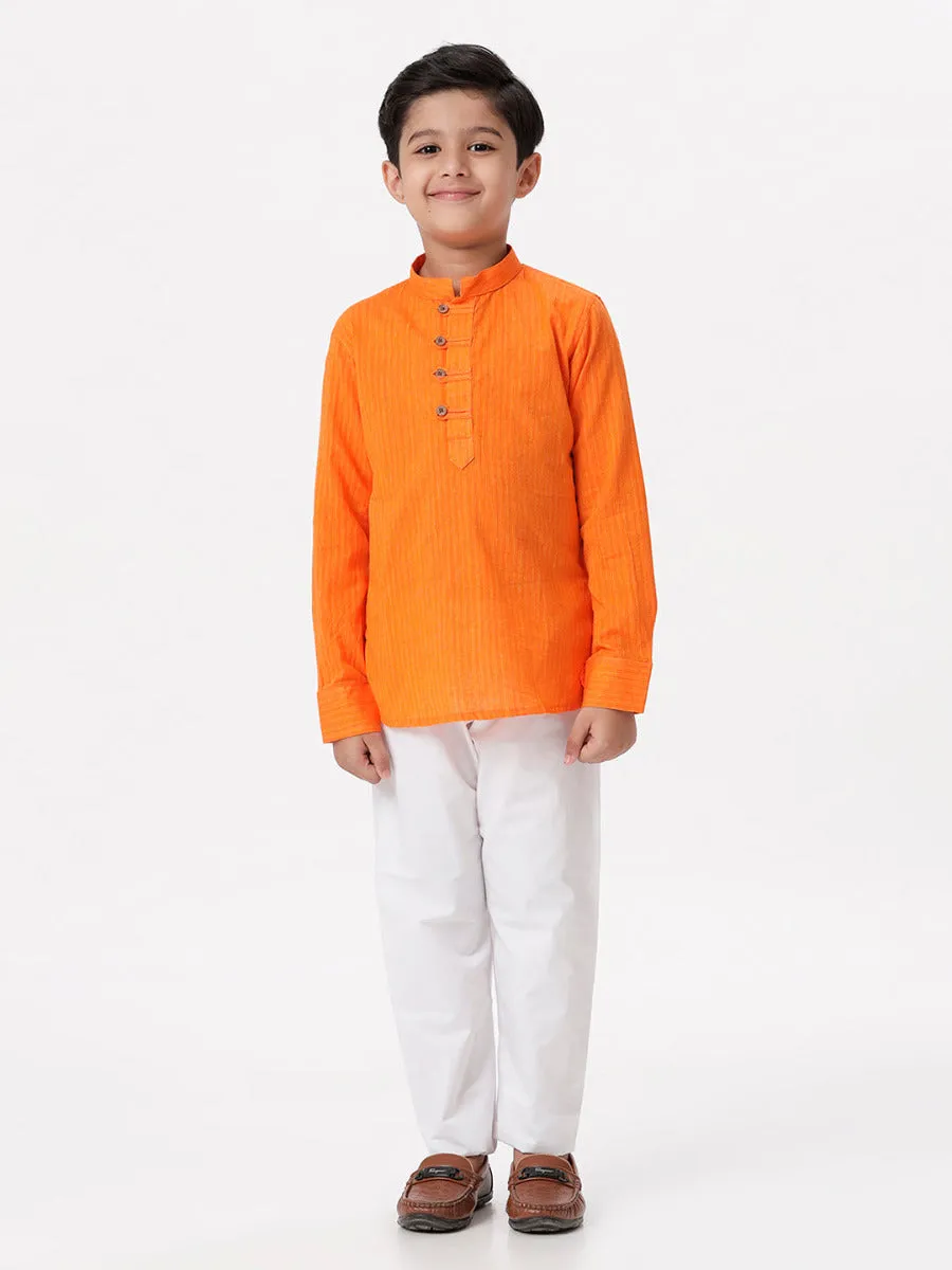 Boys Breeze Cotton Full Sleeves Orange Kurta with Pyjama Pant Combo