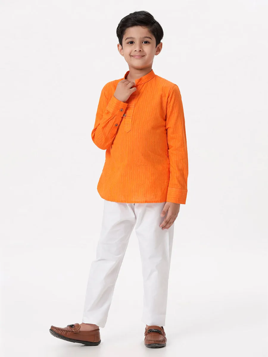 Boys Breeze Cotton Full Sleeves Orange Kurta with Pyjama Pant Combo