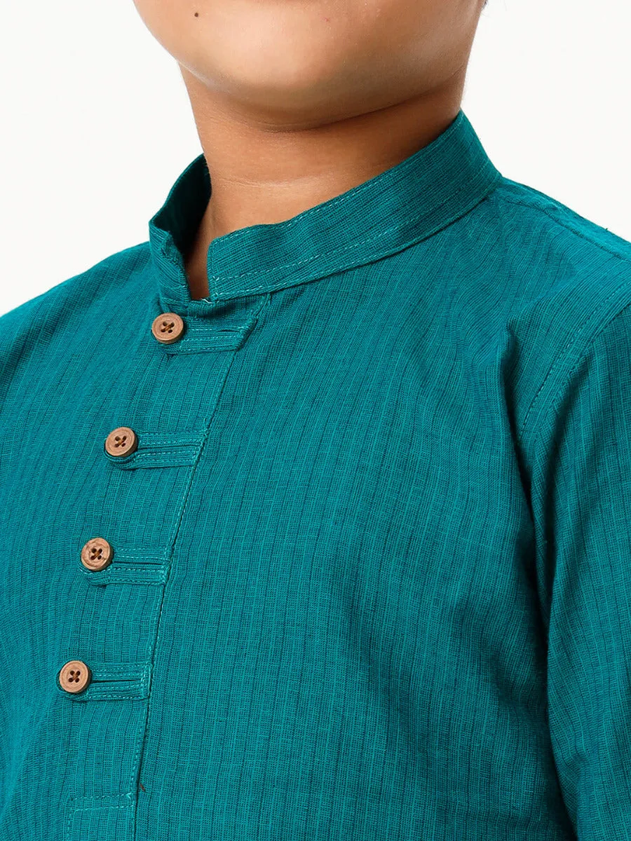 Boys Breeze Cotton Full Sleeves Peacock Green Kurta with Dhoti Combo