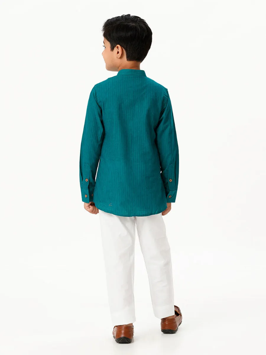 Boys Breeze Cotton Full Sleeves Peacock Green Kurta with Pyjama Pant Combo