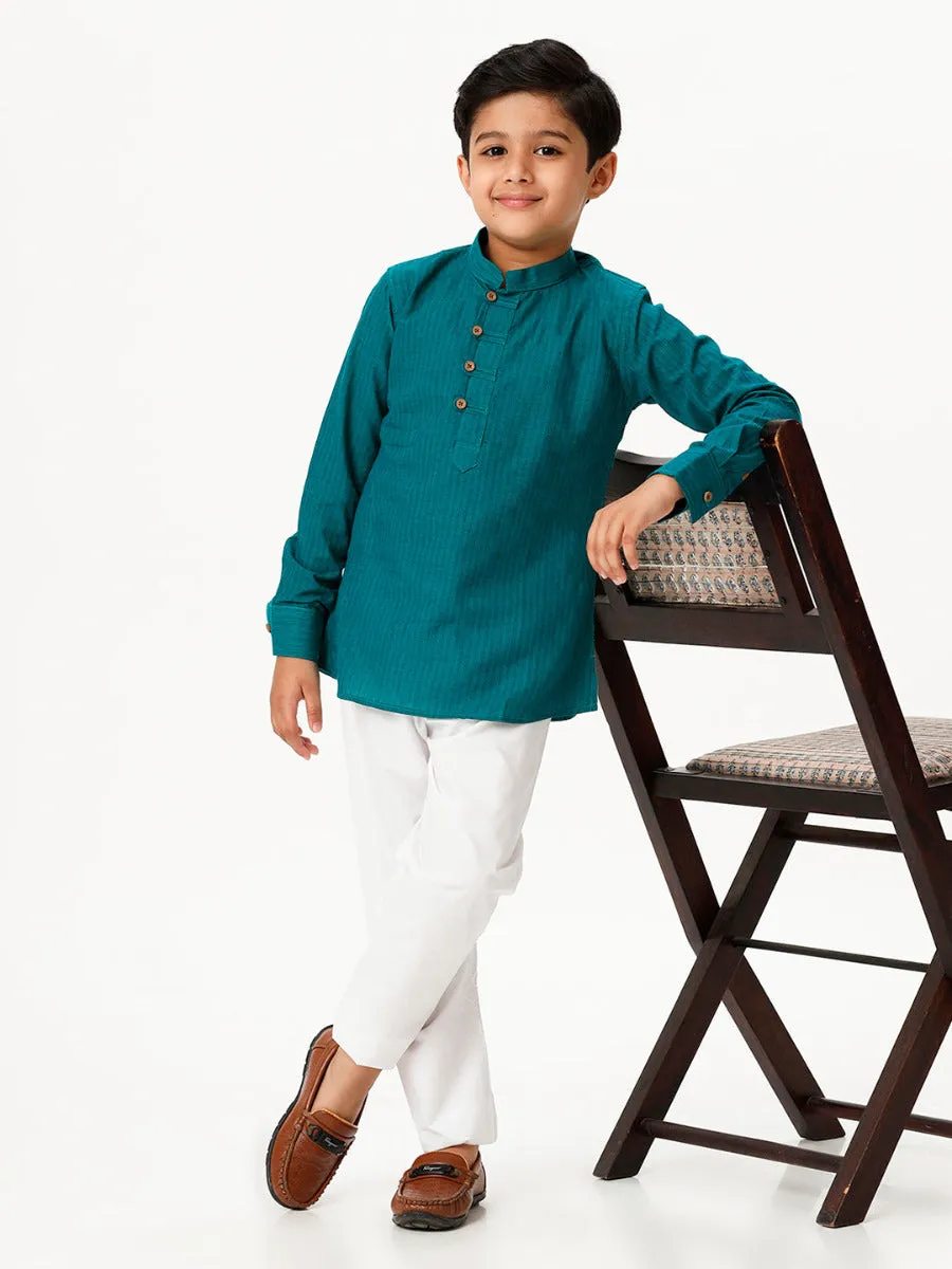 Boys Breeze Cotton Full Sleeves Peacock Green Kurta with Pyjama Pant Combo