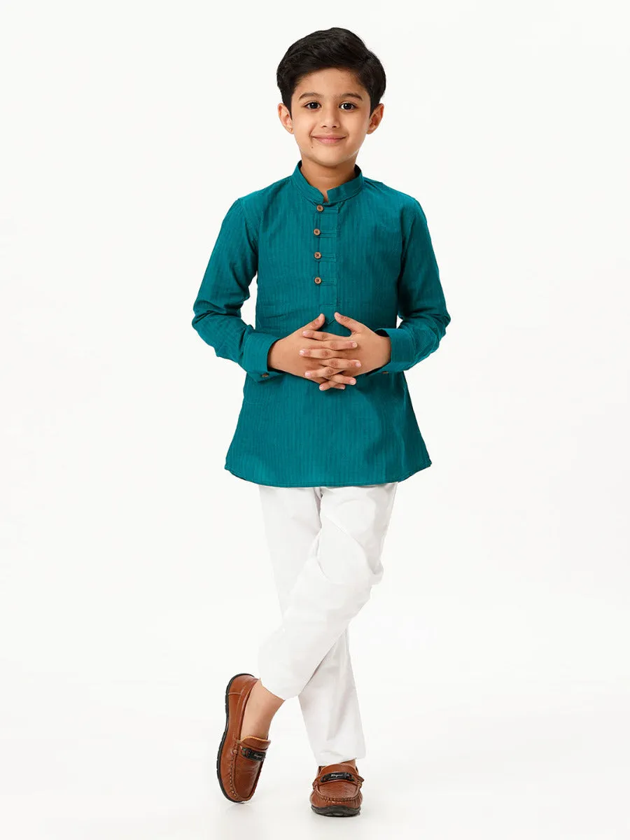 Boys Breeze Cotton Full Sleeves Peacock Green Kurta with Pyjama Pant Combo