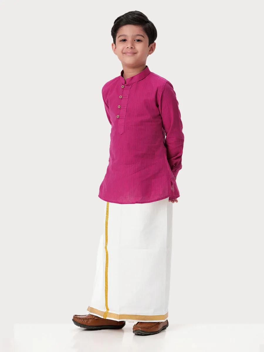 Boys Breeze Cotton Full Sleeves Purple Kurta with Dhoti Combo