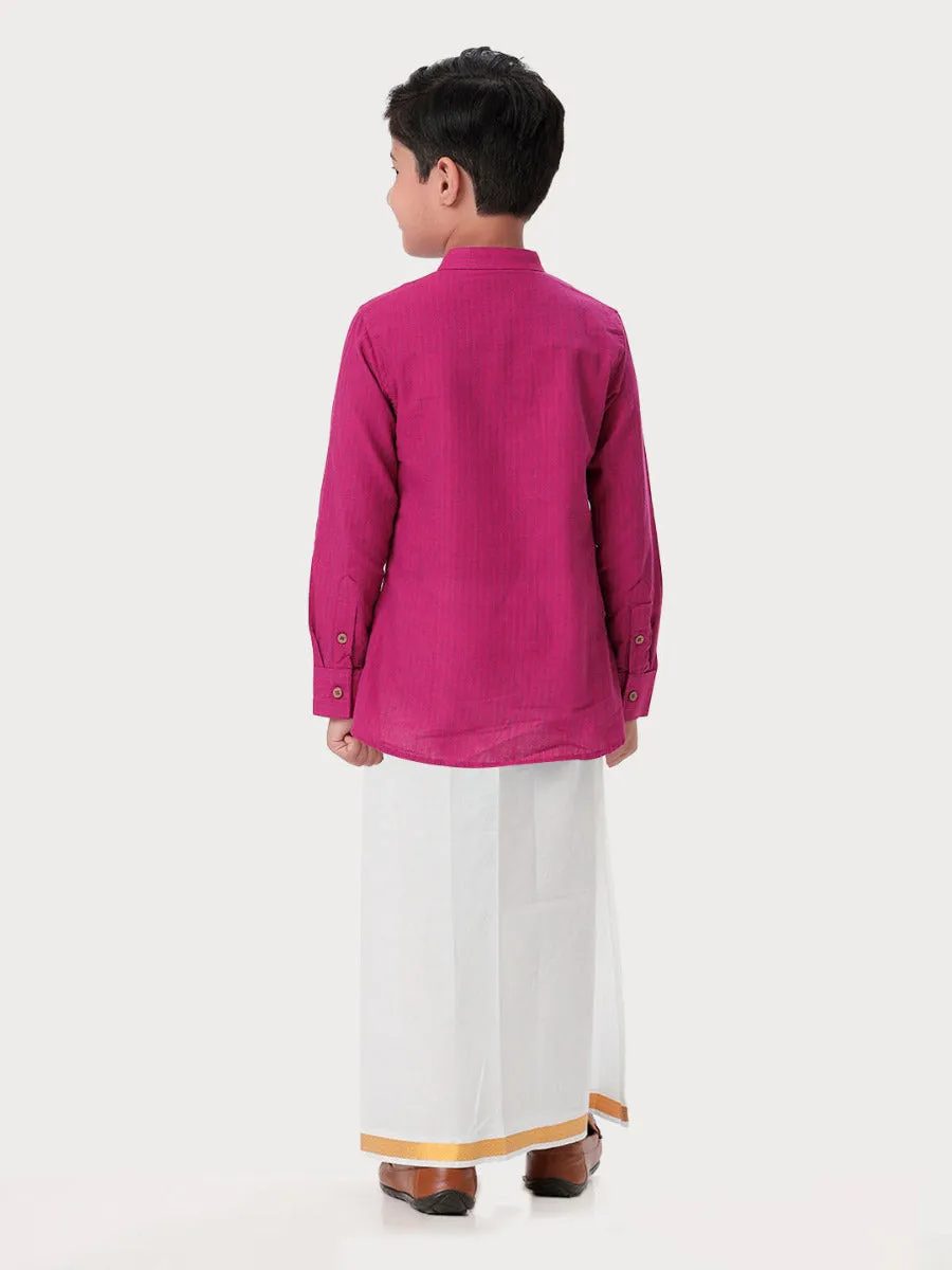 Boys Breeze Cotton Full Sleeves Purple Kurta with Dhoti Combo