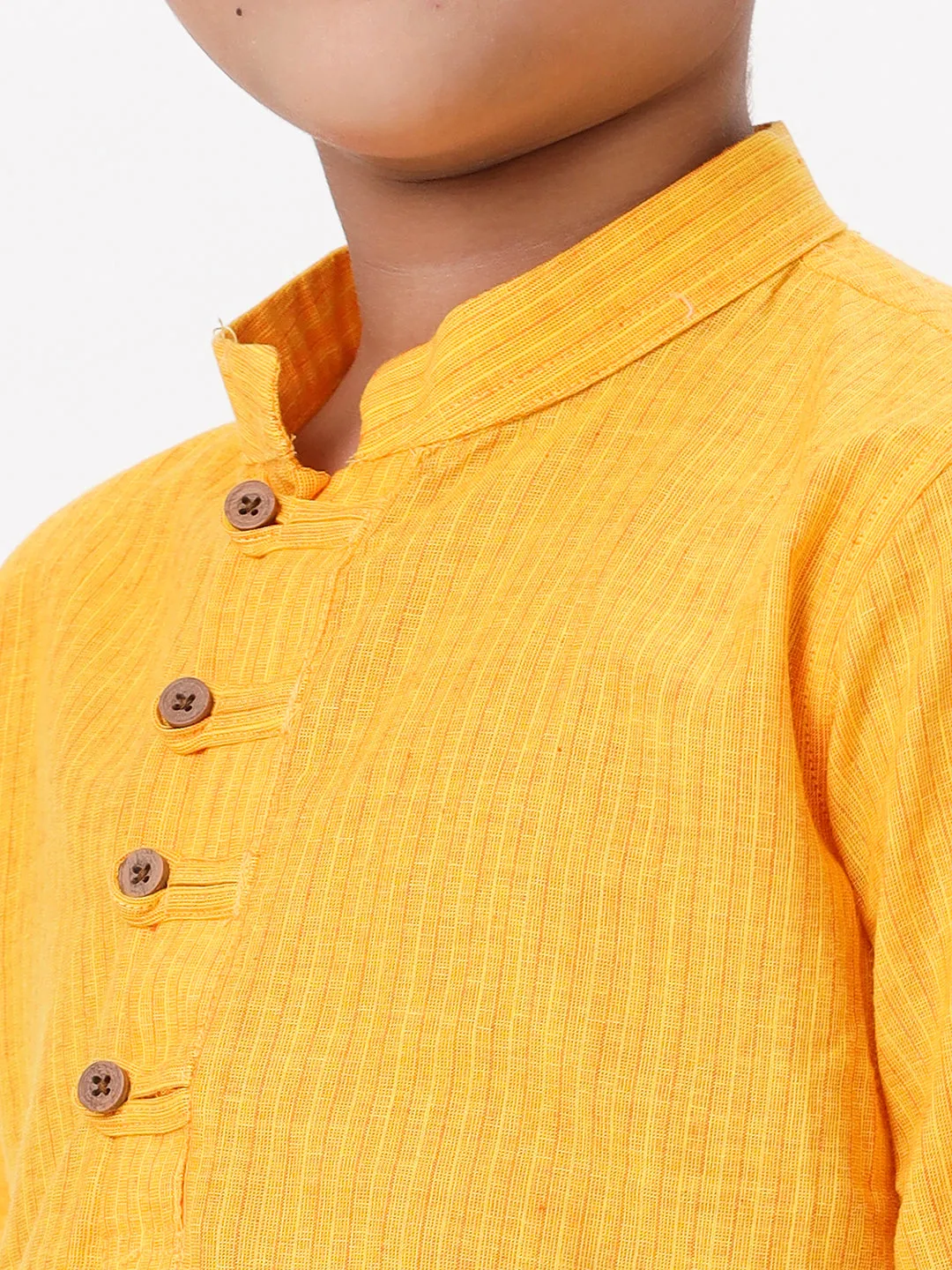 Boys Breeze Cotton Full Sleeves Yellow Kurta with Dhoti Combo