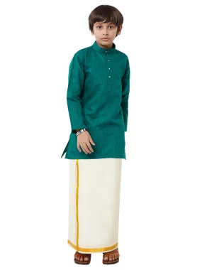 Boys Fantastic Kurta & Cream Dhoti Set Green FS5