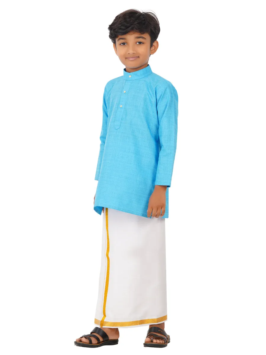 Boys Fantastic Kurta & White Dhoti Set Blue FS4