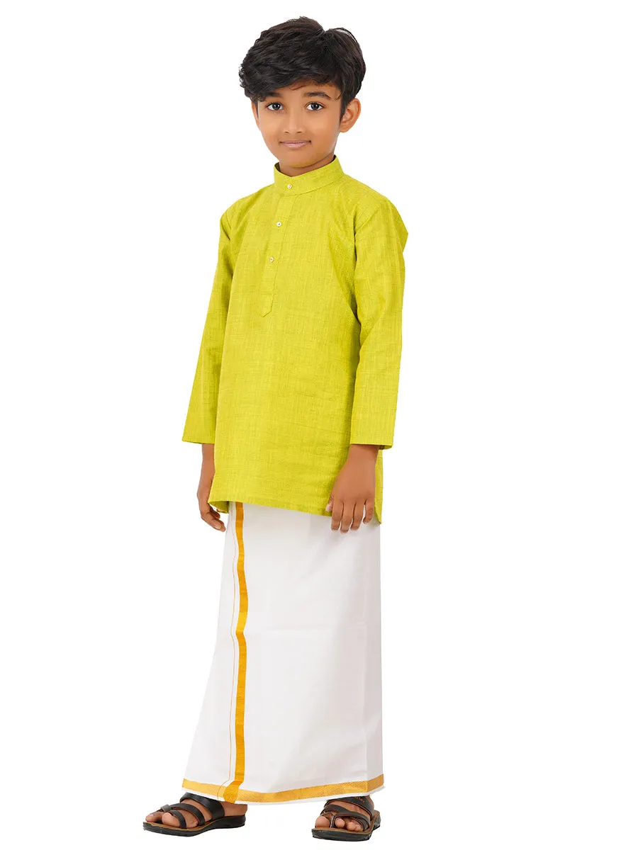 Boys Fantastic Kurta & White Dhoti Set Green FS2