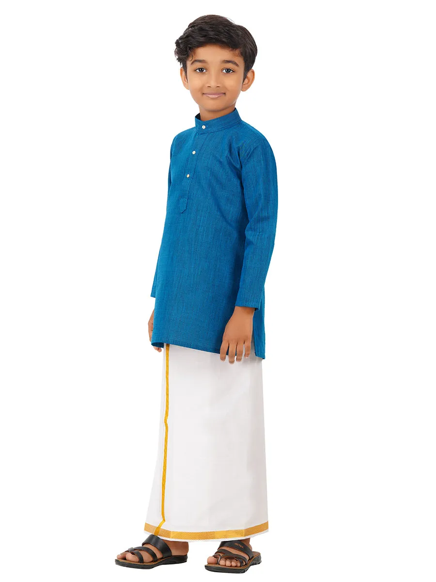 Boys Fantastic Kurta & White Dhoti Set Navy FS8