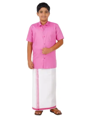 Boys Matching Dhoti & Shirt Combo Pink OX33