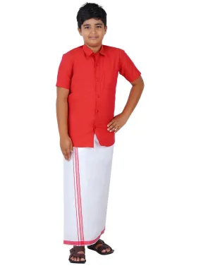 Boys Matching Dhoti & Shirt Combo Red G114