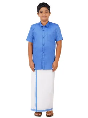 Boys Matching Dhoti & Shirt Combo Sapphire Blue OX10