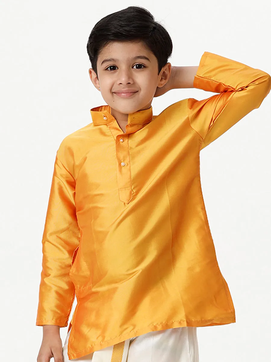 Boys Silk Cotton Full Sleeves Golden Yellow Kurta