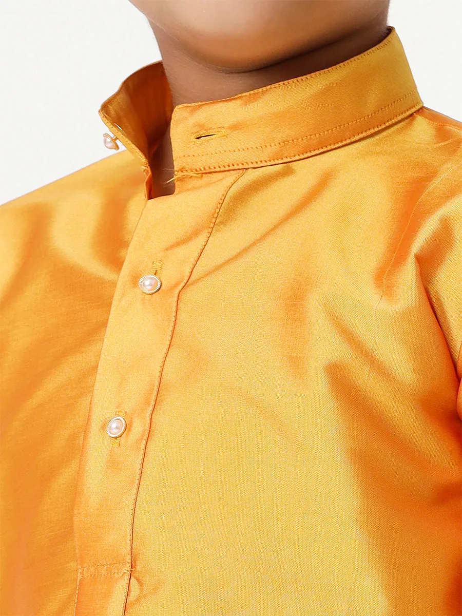 Boys Silk Cotton Full Sleeves Golden Yellow Kurta