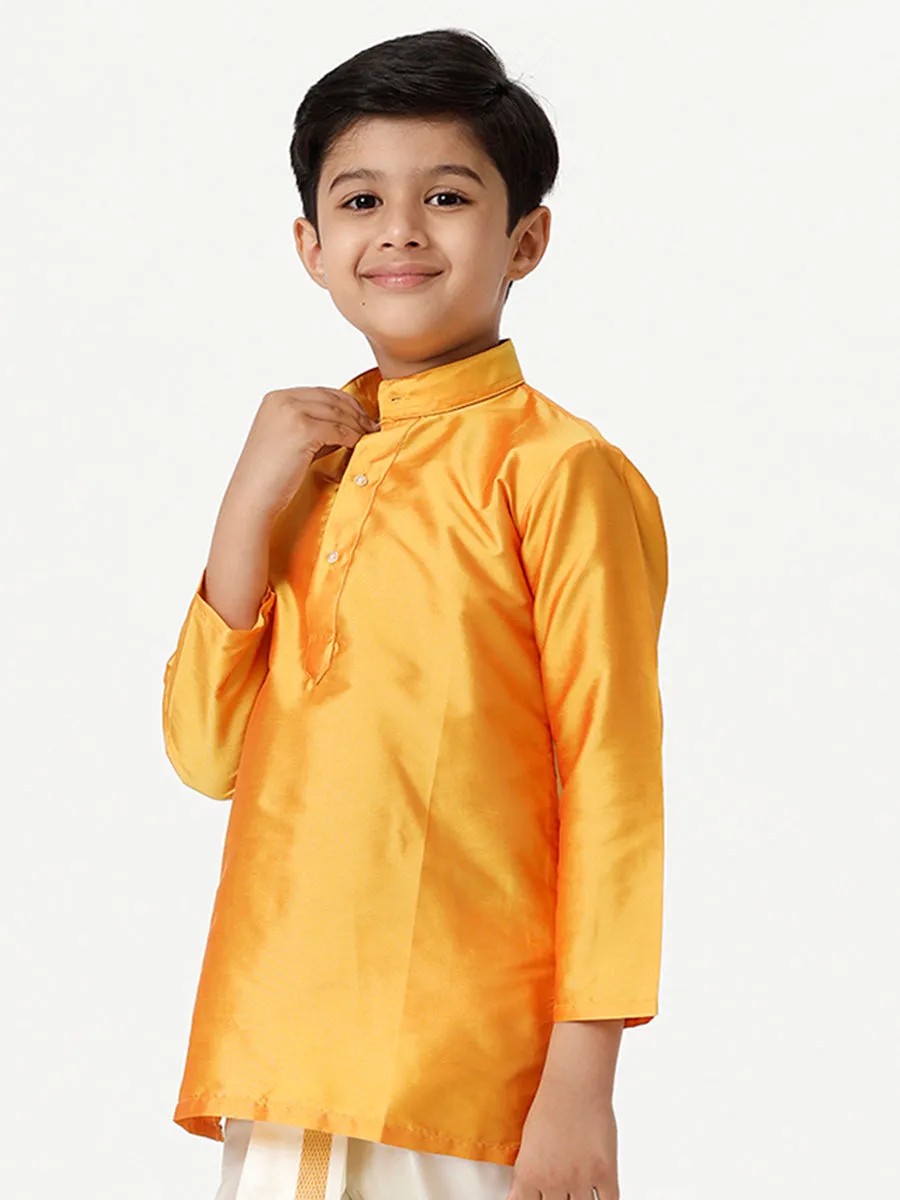 Boys Silk Cotton Full Sleeves Golden Yellow Kurta