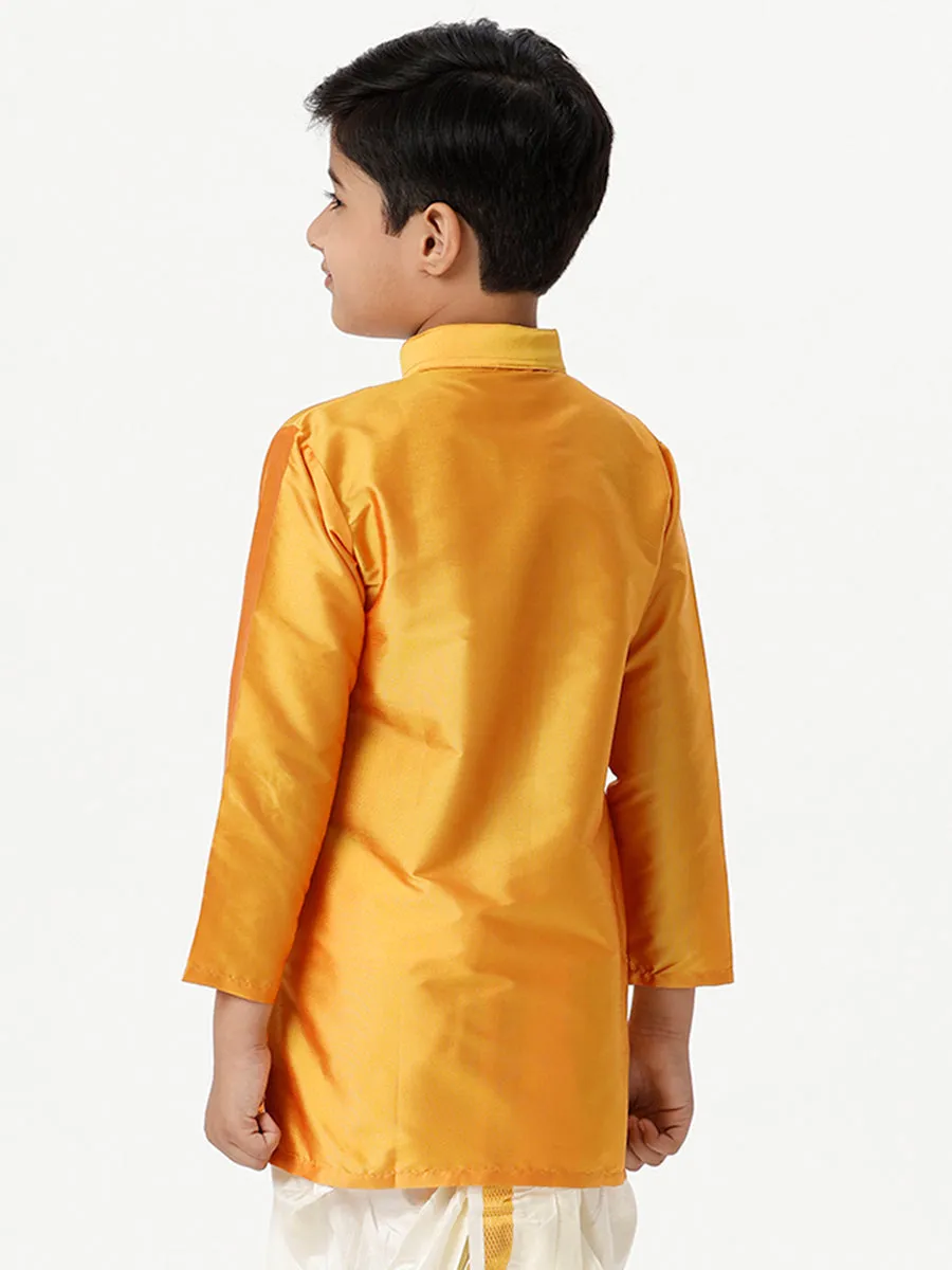 Boys Silk Cotton Full Sleeves Golden Yellow Kurta