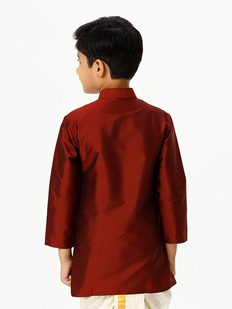 Boys Silk Cotton Full Sleeves Maroon Kurta