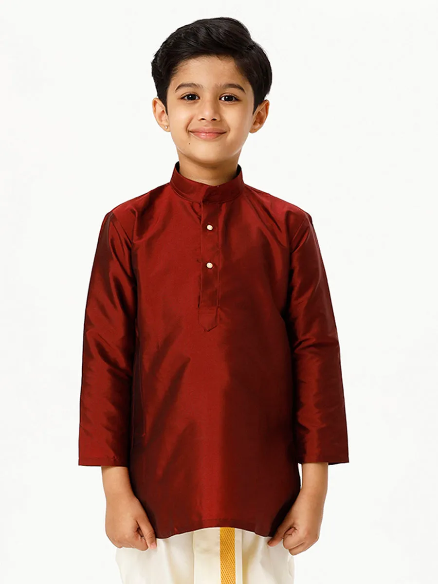 Boys Silk Cotton Full Sleeves Maroon Kurta