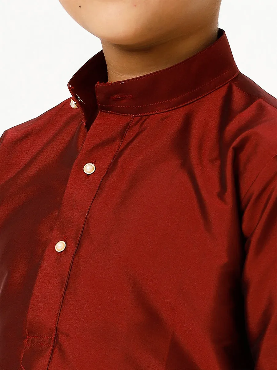 Boys Silk Cotton Full Sleeves Maroon Kurta