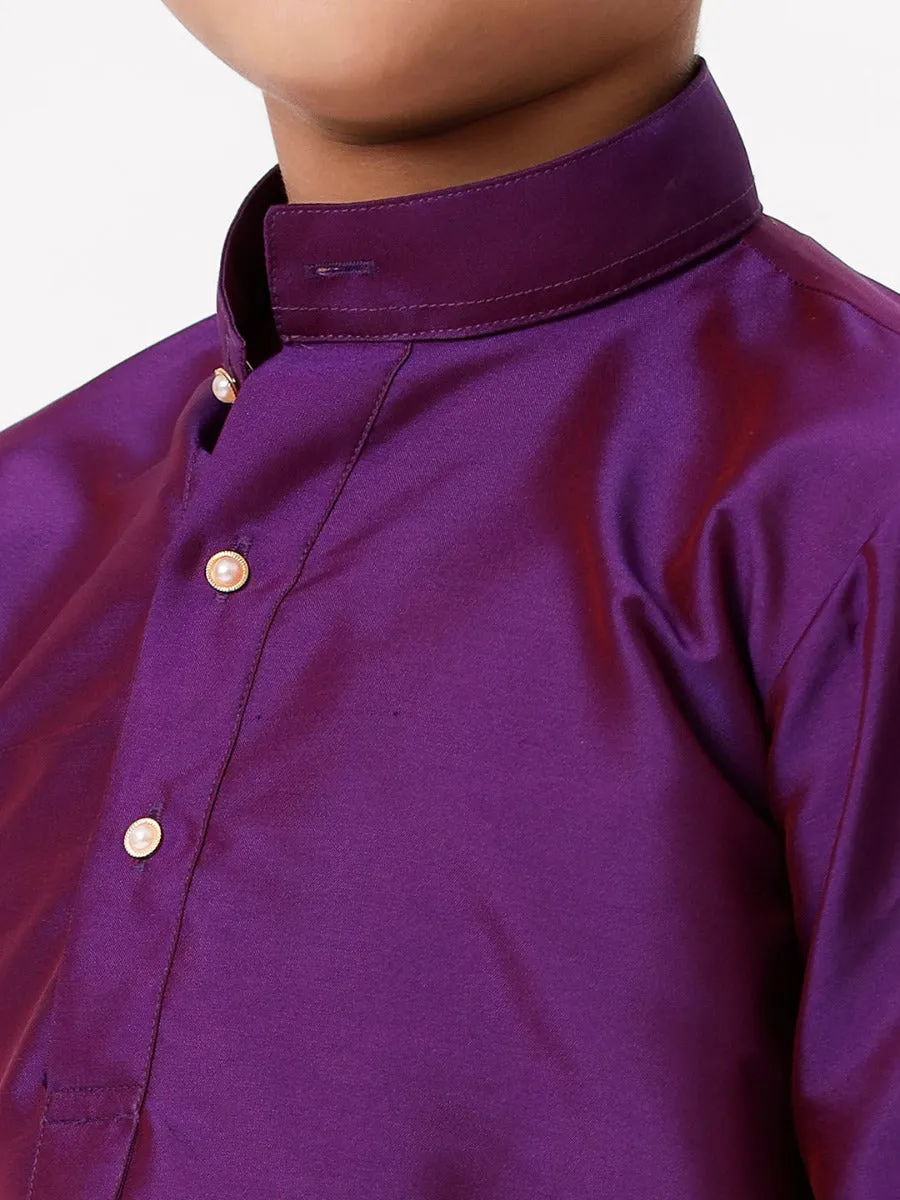 Boys Silk Cotton Full Sleeves Purple Kurta with Panchakacham Combo