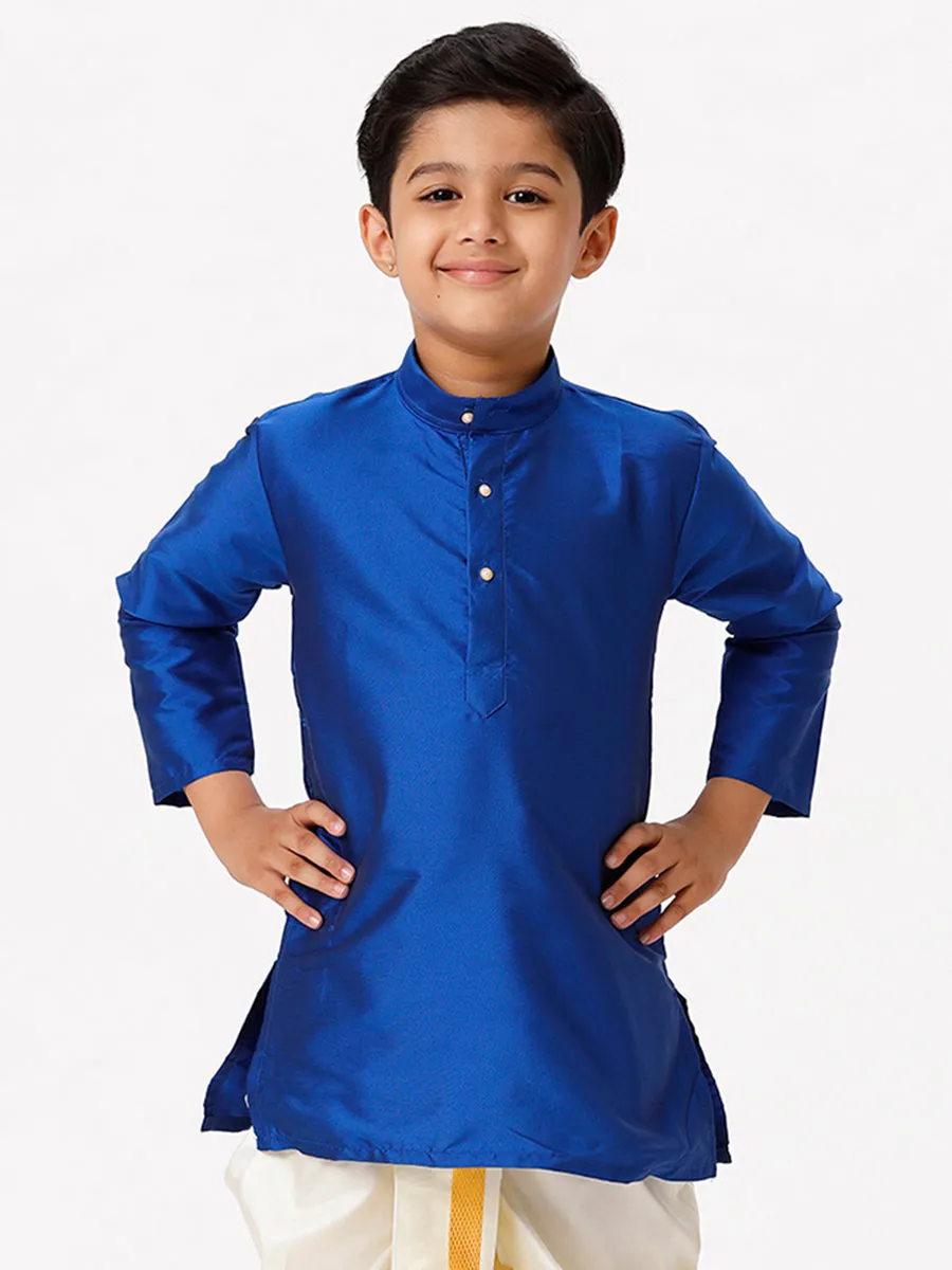 Boys Silk Cotton Full Sleeves Royal Blue Kurta