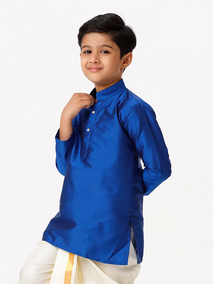 Boys Silk Cotton Full Sleeves Royal Blue Kurta