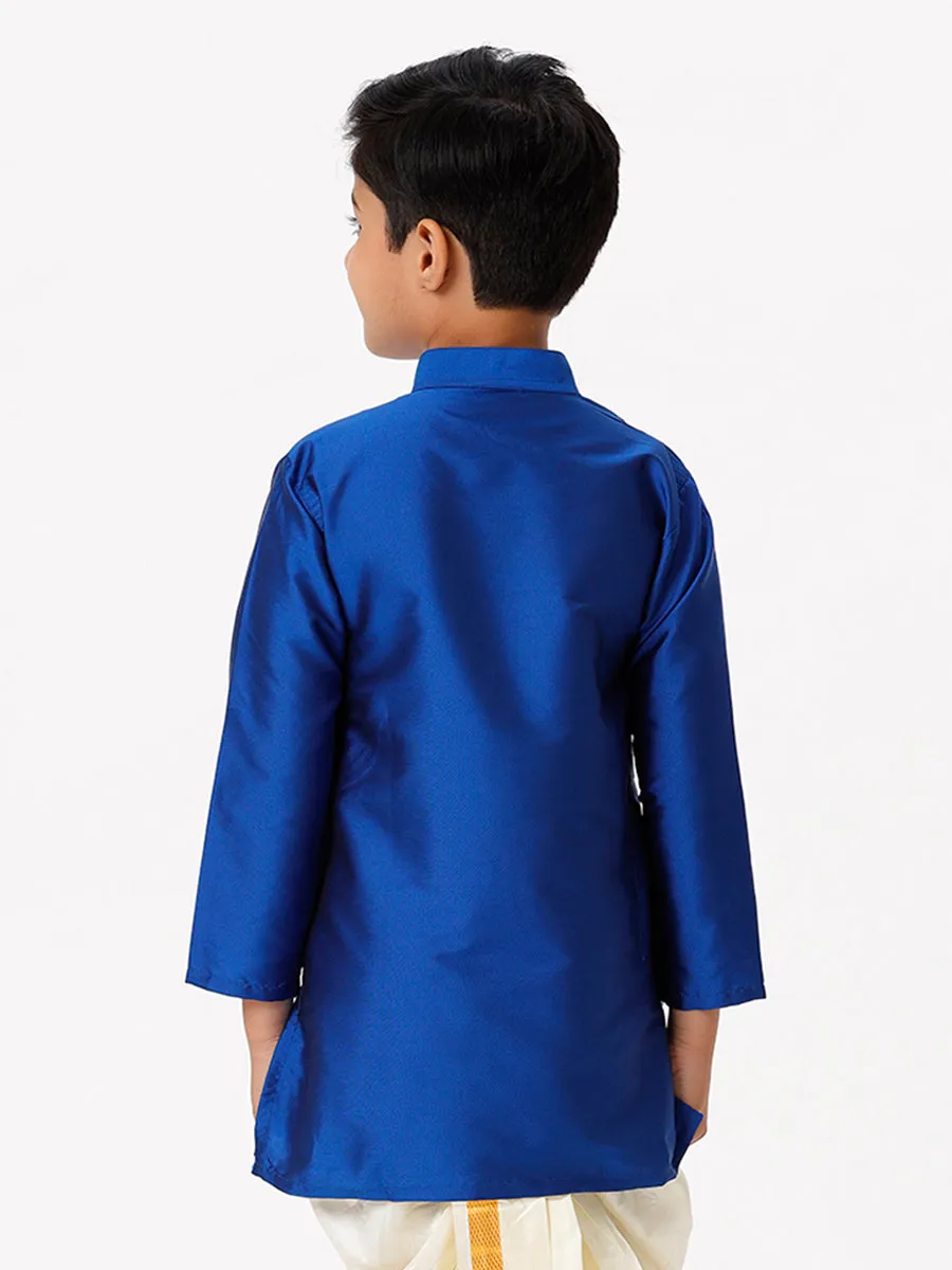 Boys Silk Cotton Full Sleeves Royal Blue Kurta