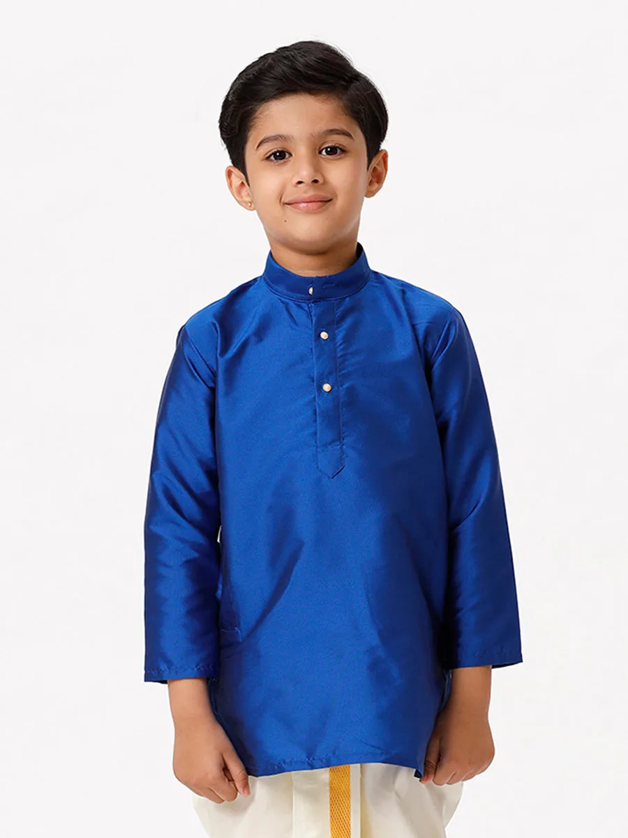 Boys Silk Cotton Full Sleeves Royal Blue Kurta