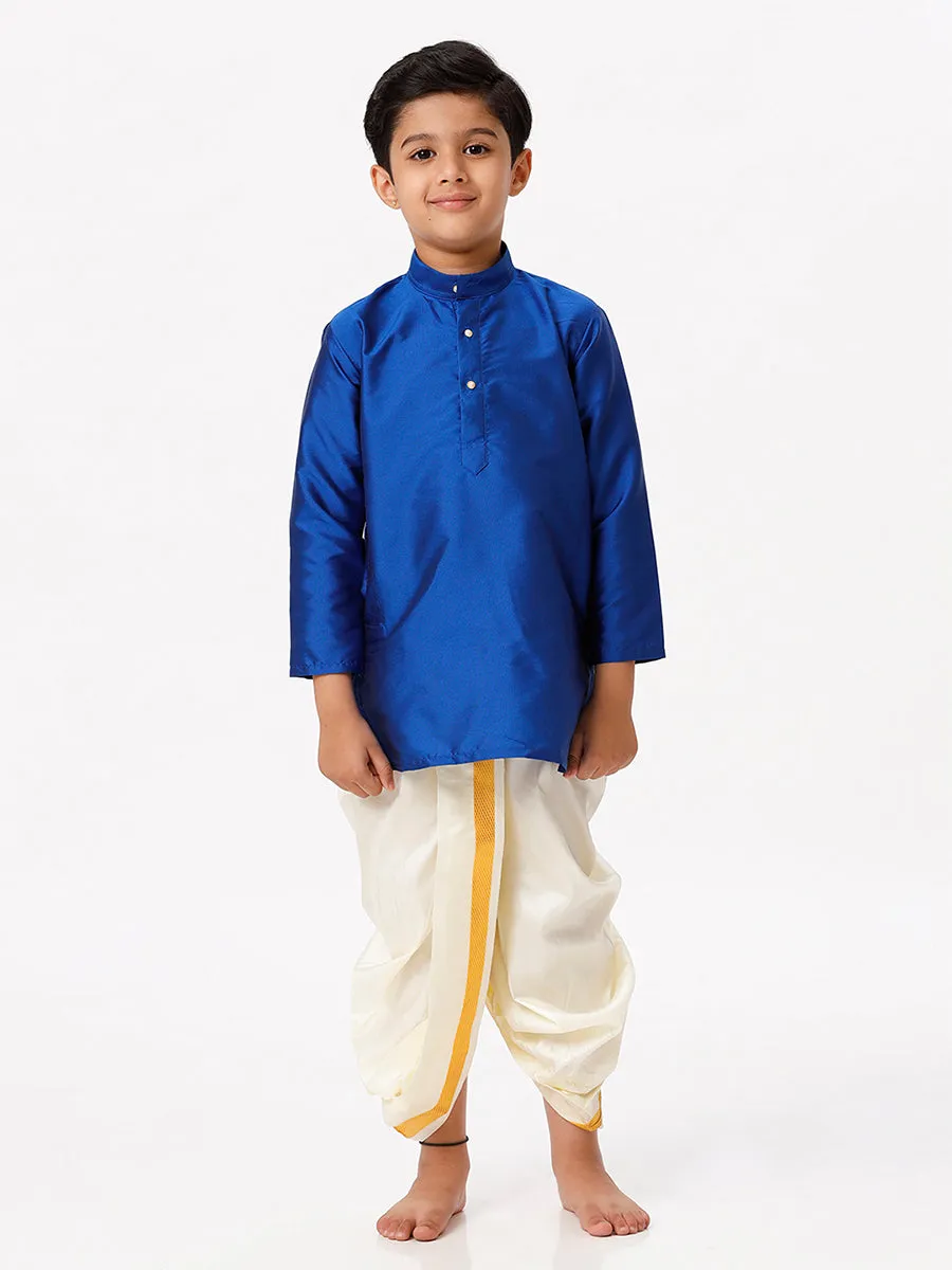 Boys Silk Cotton Full Sleeves Royal Blue Kurta