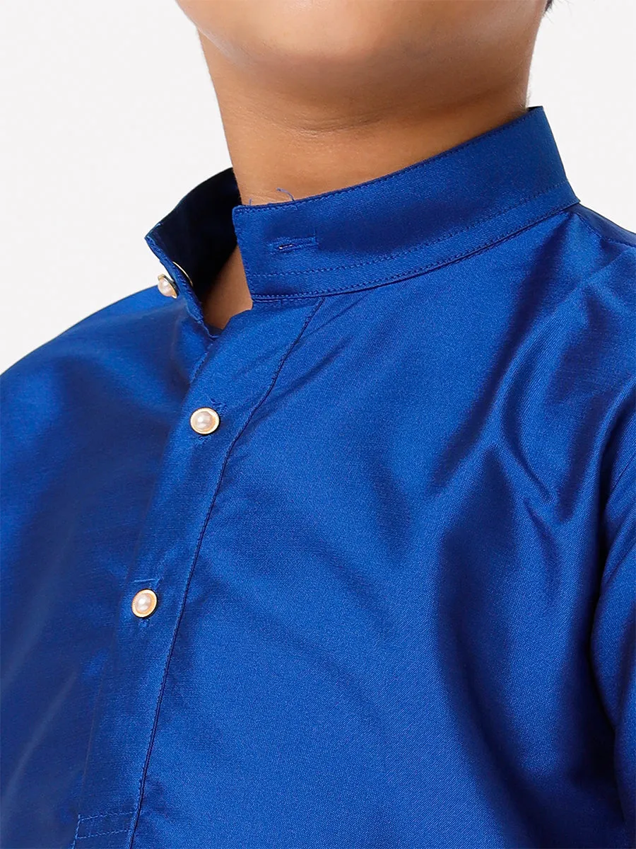 Boys Silk Cotton Full Sleeves Royal Blue Kurta