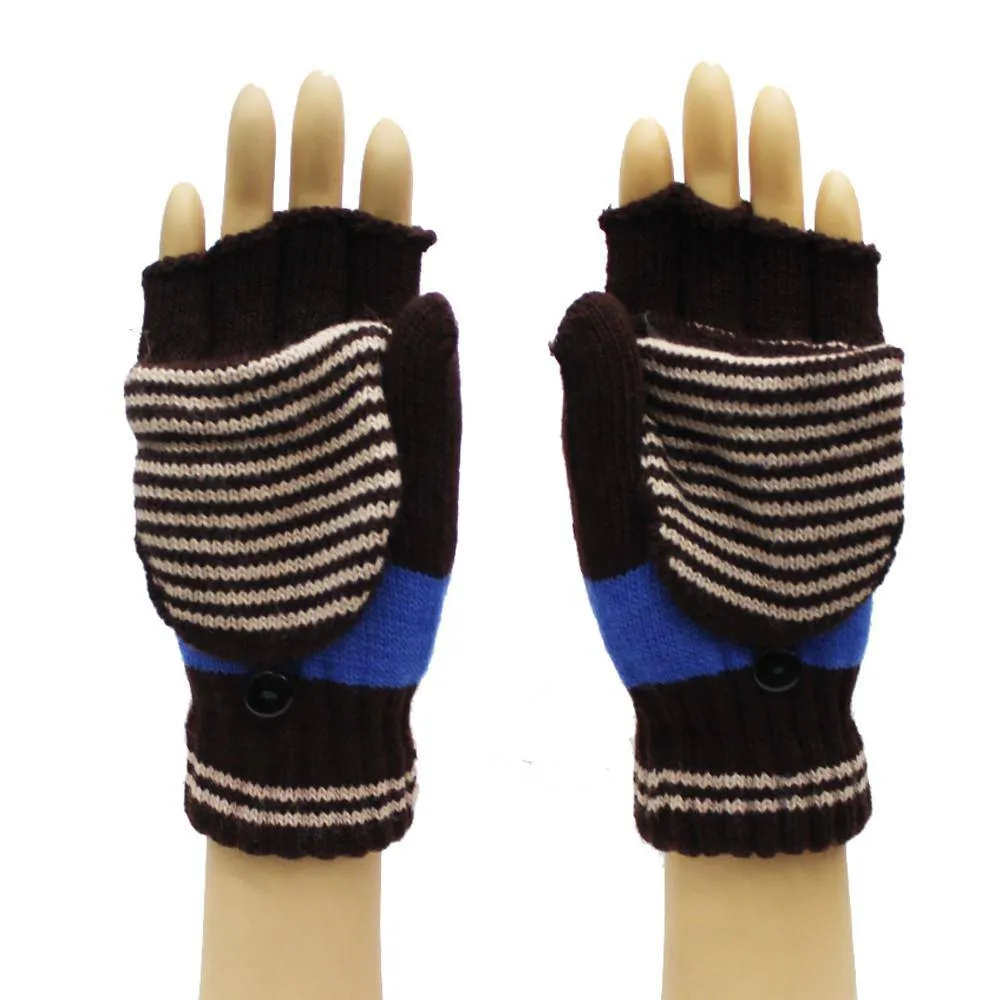 Brown Flip Top Striped Mitten