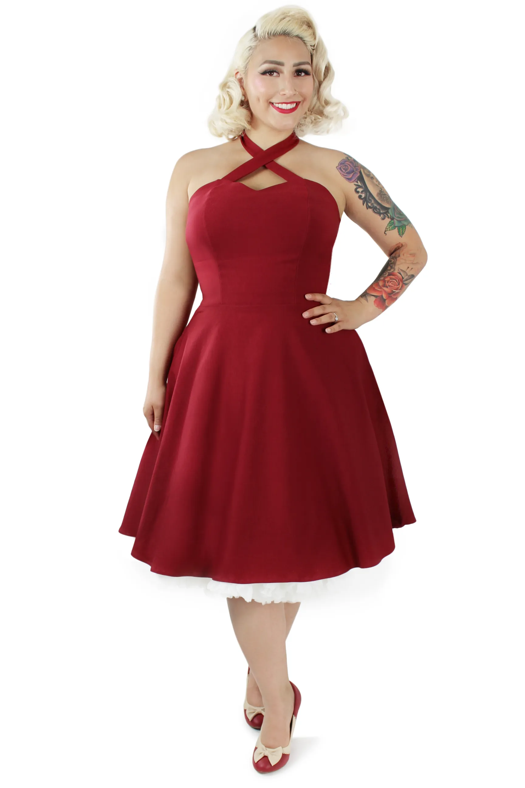 Burgundy Criss Cross Halter Dress XS-3XL #CCBD