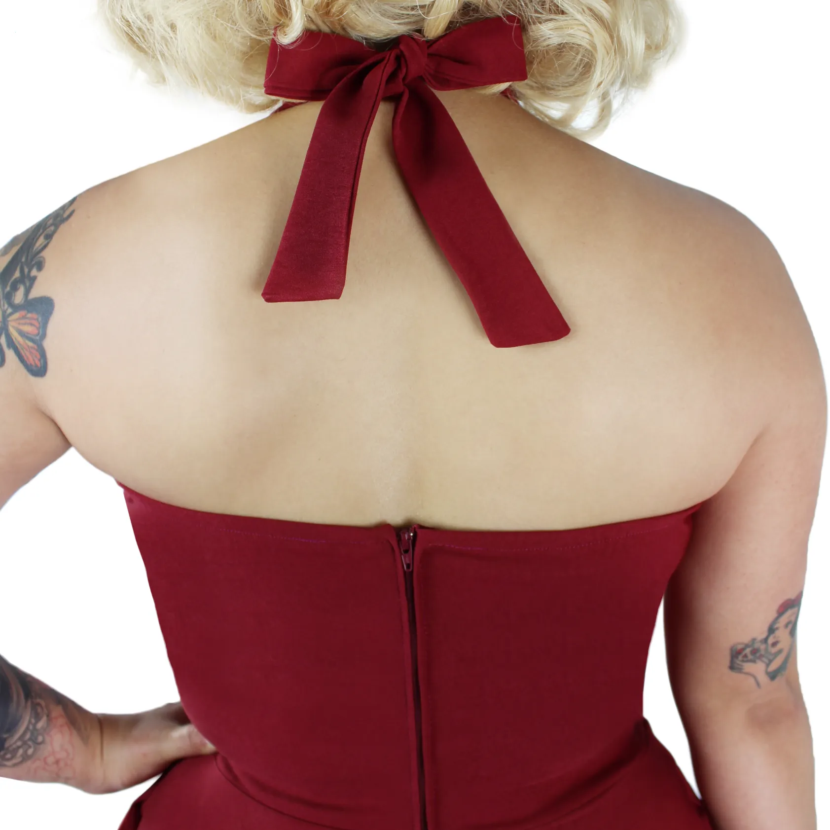 Burgundy Criss Cross Halter Dress XS-3XL #CCBD