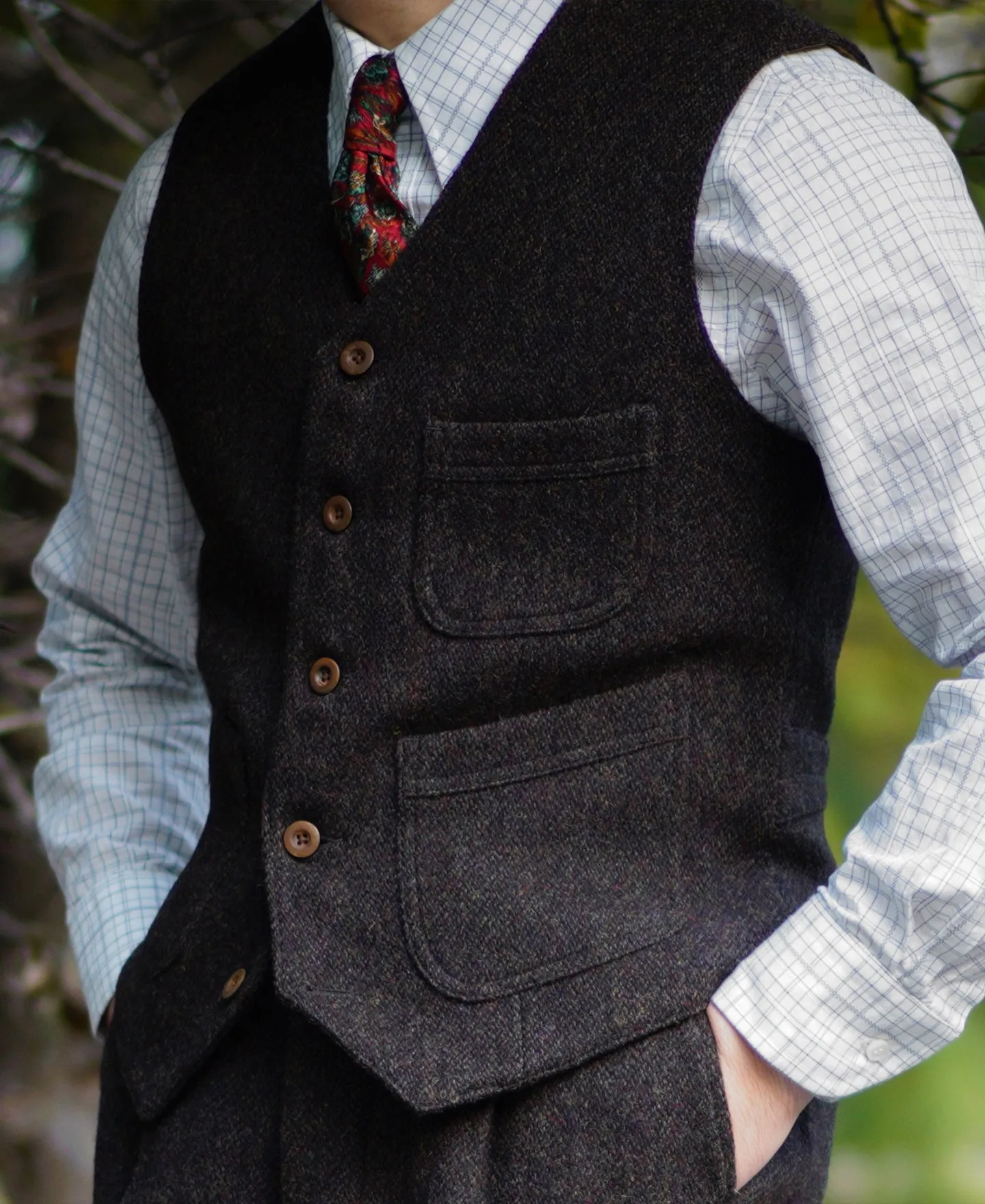 Chocolate Brown Tweed Hunting Vest