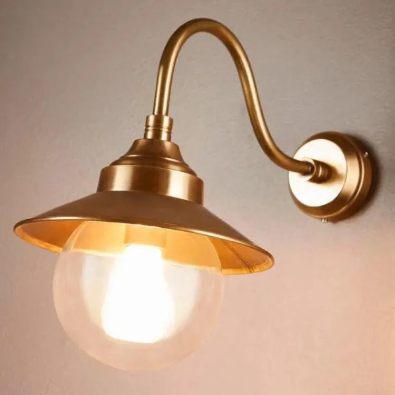 Exterior Antique Brass Gooseneck Wall Light