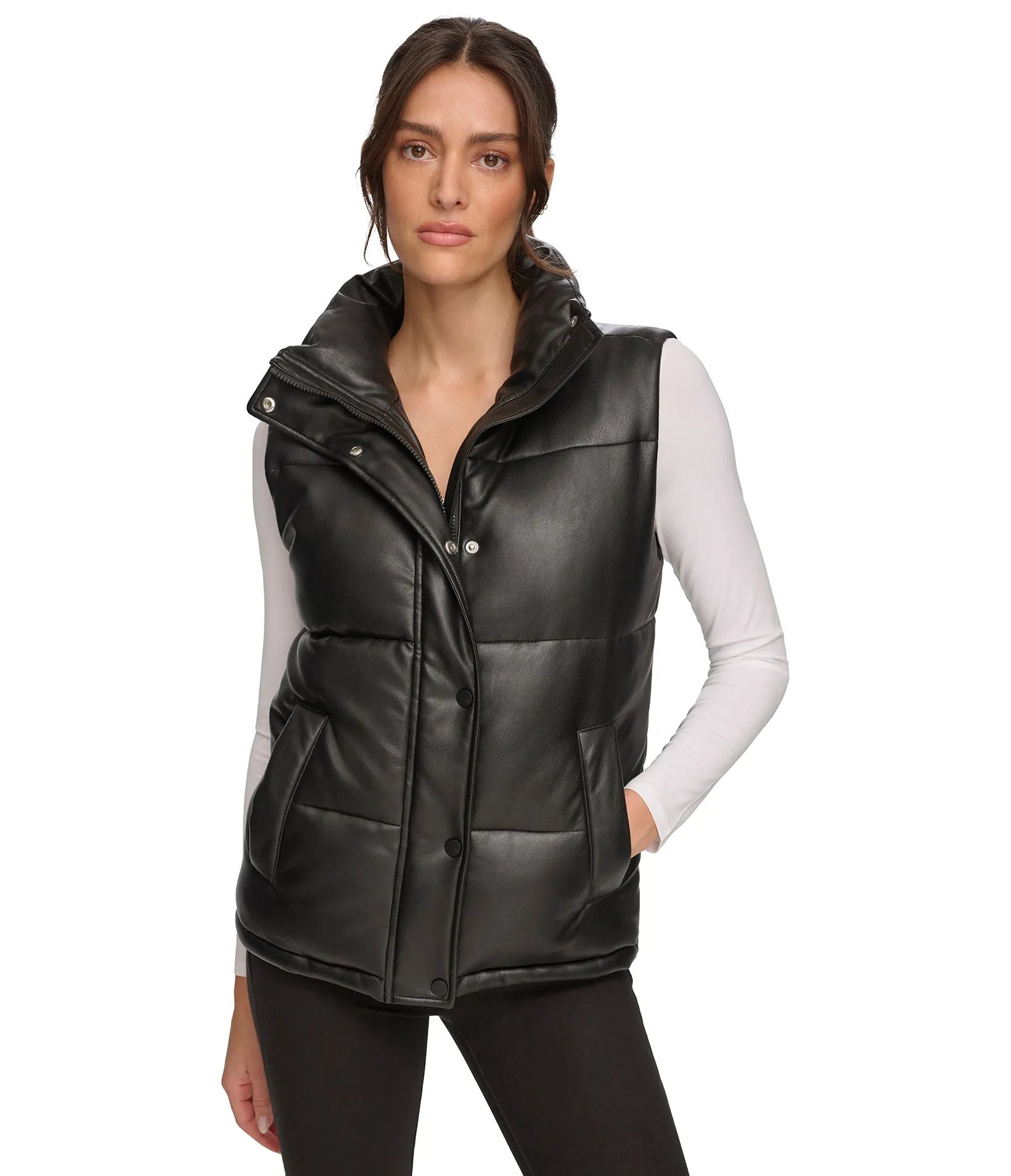 Faux Leather Puffer Vest