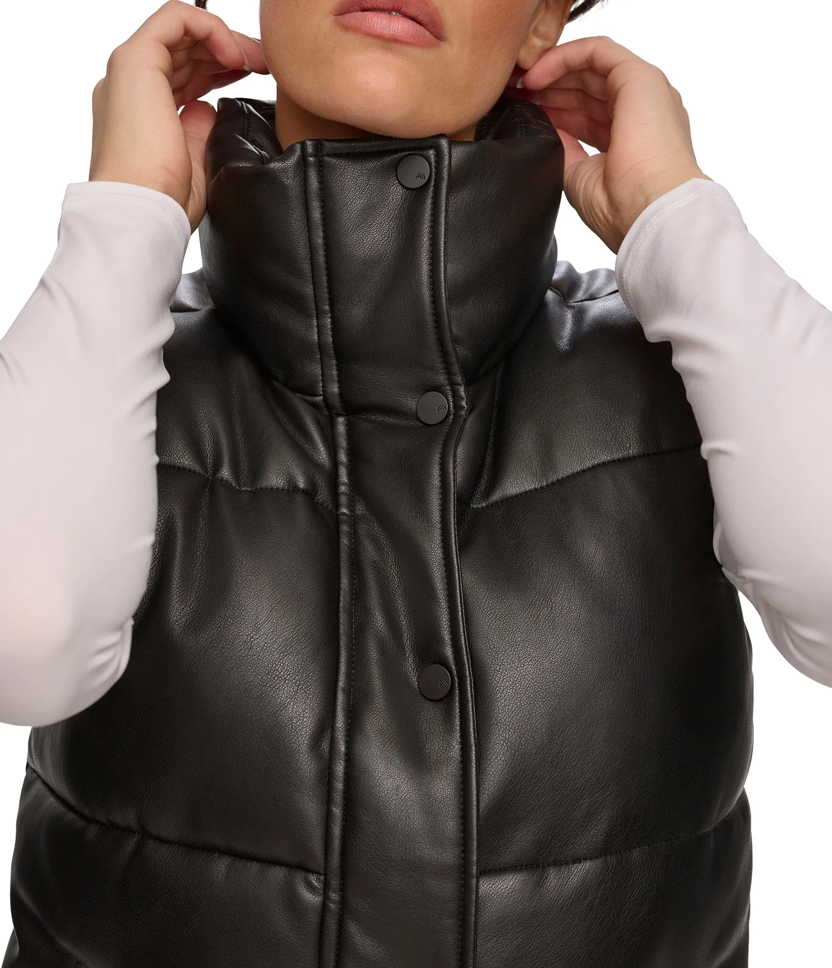 Faux Leather Puffer Vest