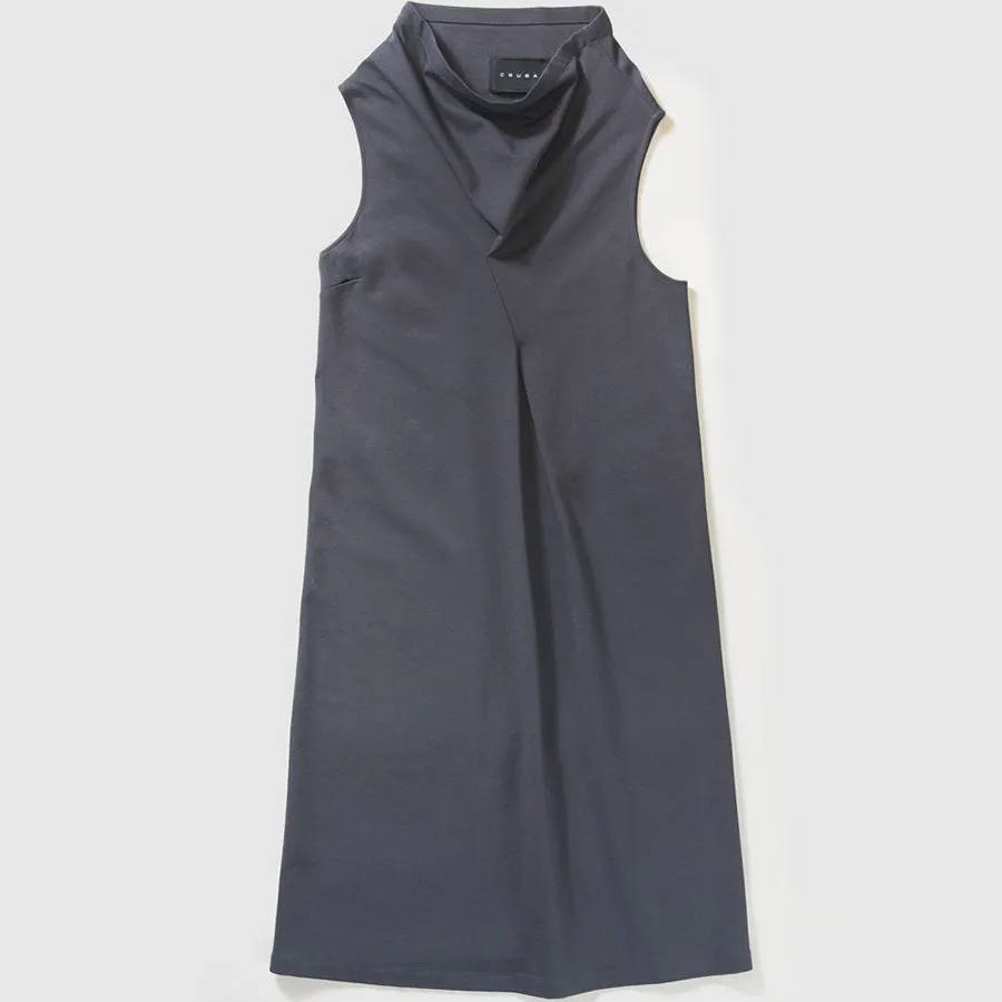 GREY COTTON DRESS "TUCK" WITH ASYMMETRIC COWL NECKLINE