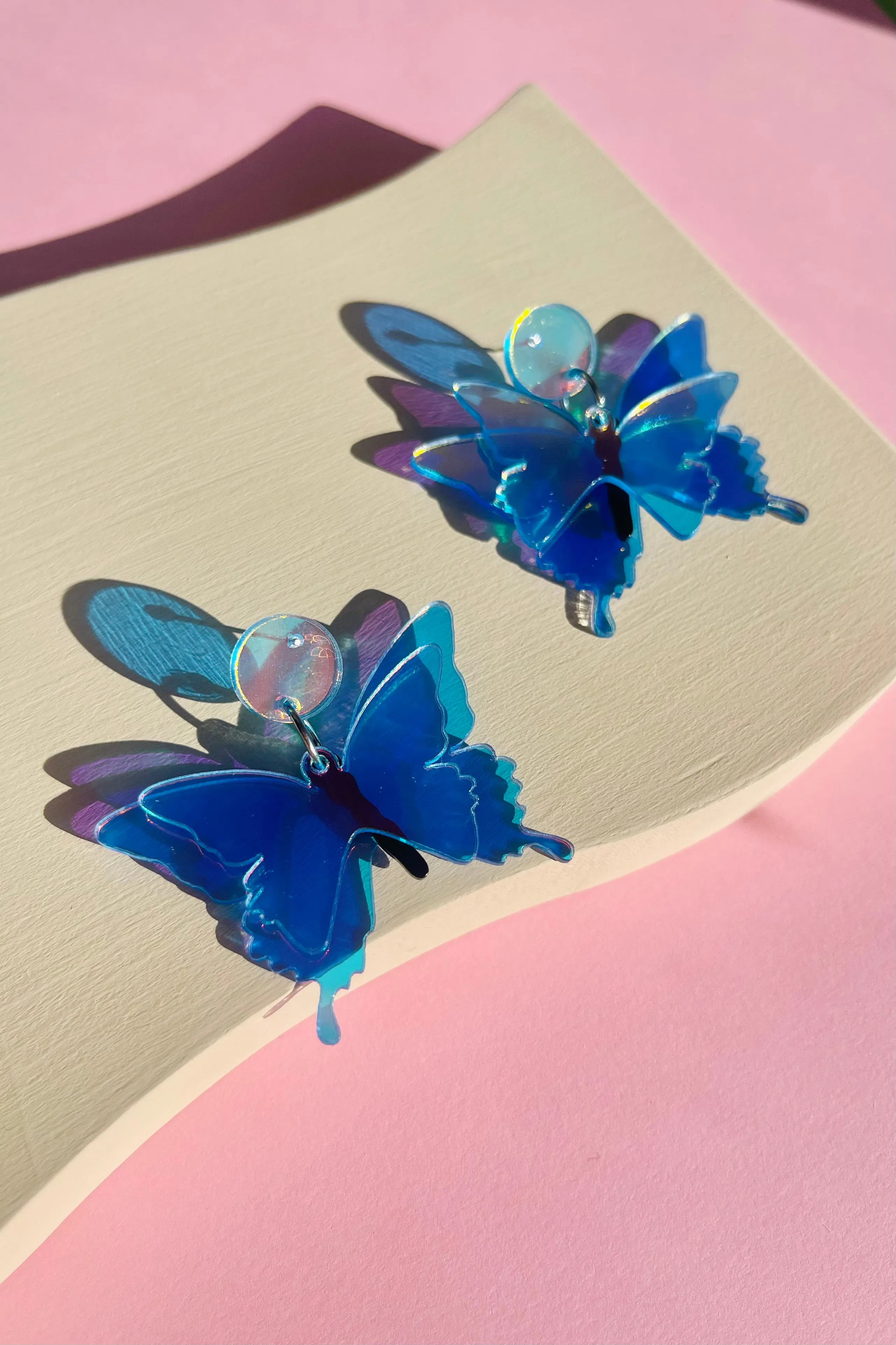 Iridescent Butterfly Dangle Earrings