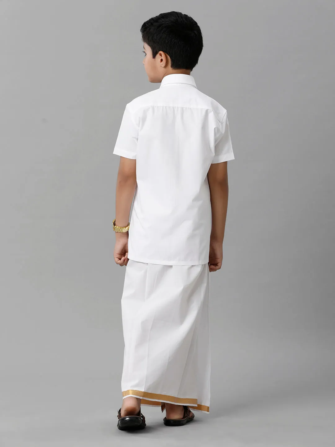 Like Father Like Son Half Sleeves White Shirt Dhoti Set Combo