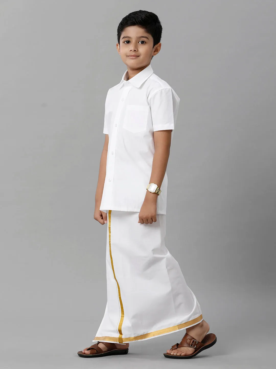 Like Father Like Son Half Sleeves White Shirt Dhoti Set Combo