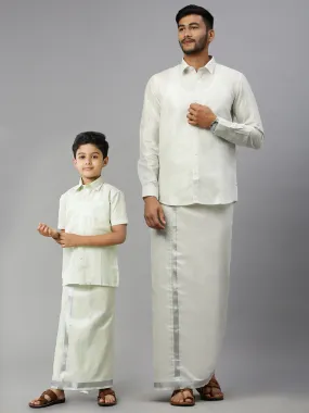 Like Father Like Son Tissue ReadyMade Dhoti & Shirt Combo Silver