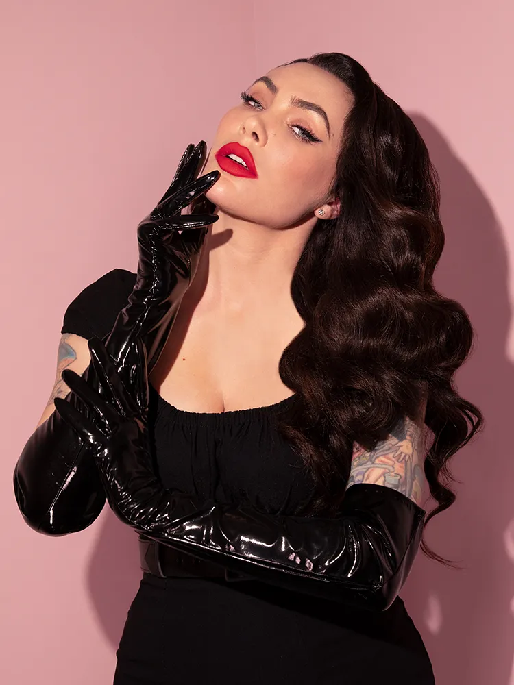 Miss Kitty Opera Gloves in Black Vinyl - Vixen by Micheline Pitt