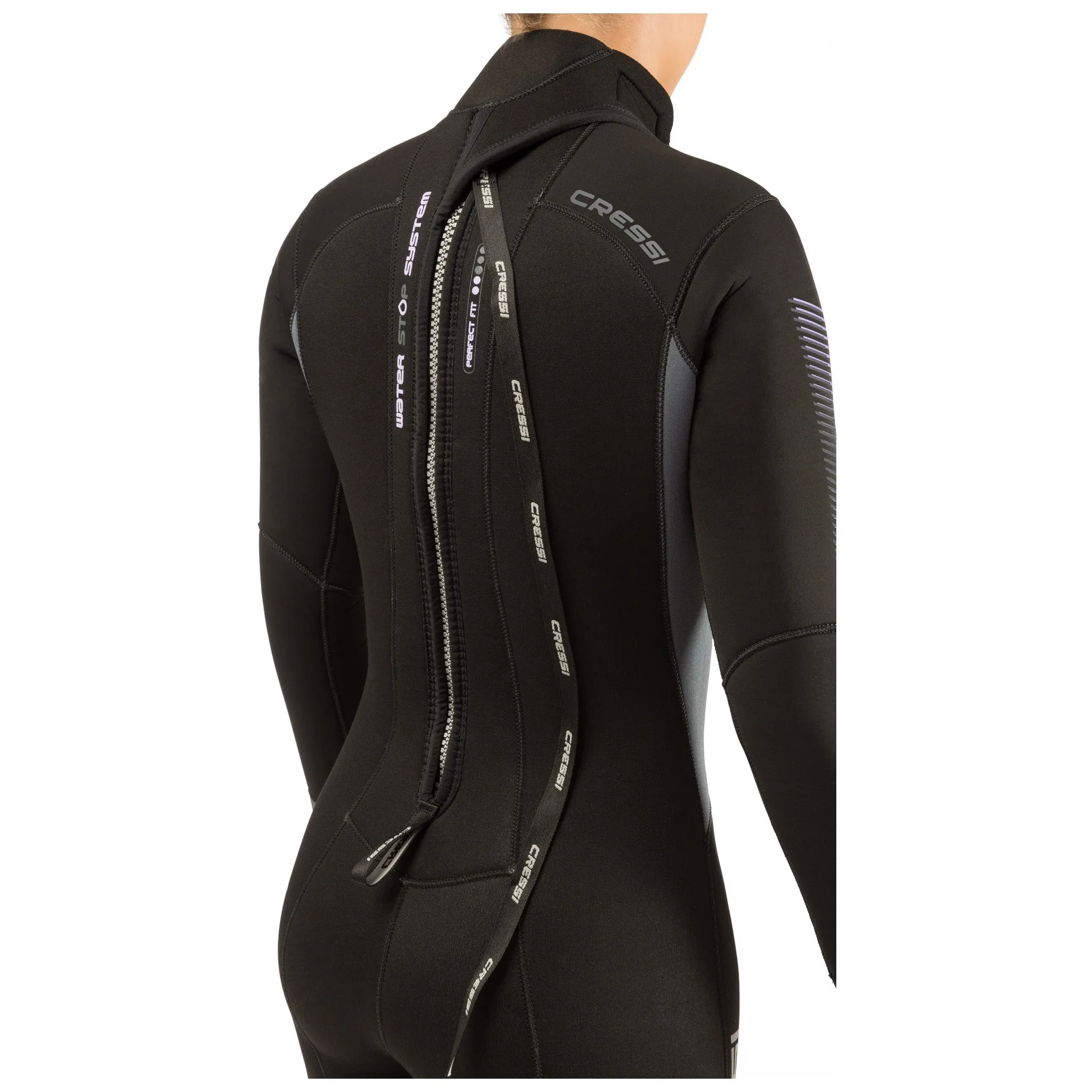 Open Box Cressi 7mm Lady Fast Back Zip Full Scuba Diving Wetsuit - Black/Grey - Medium