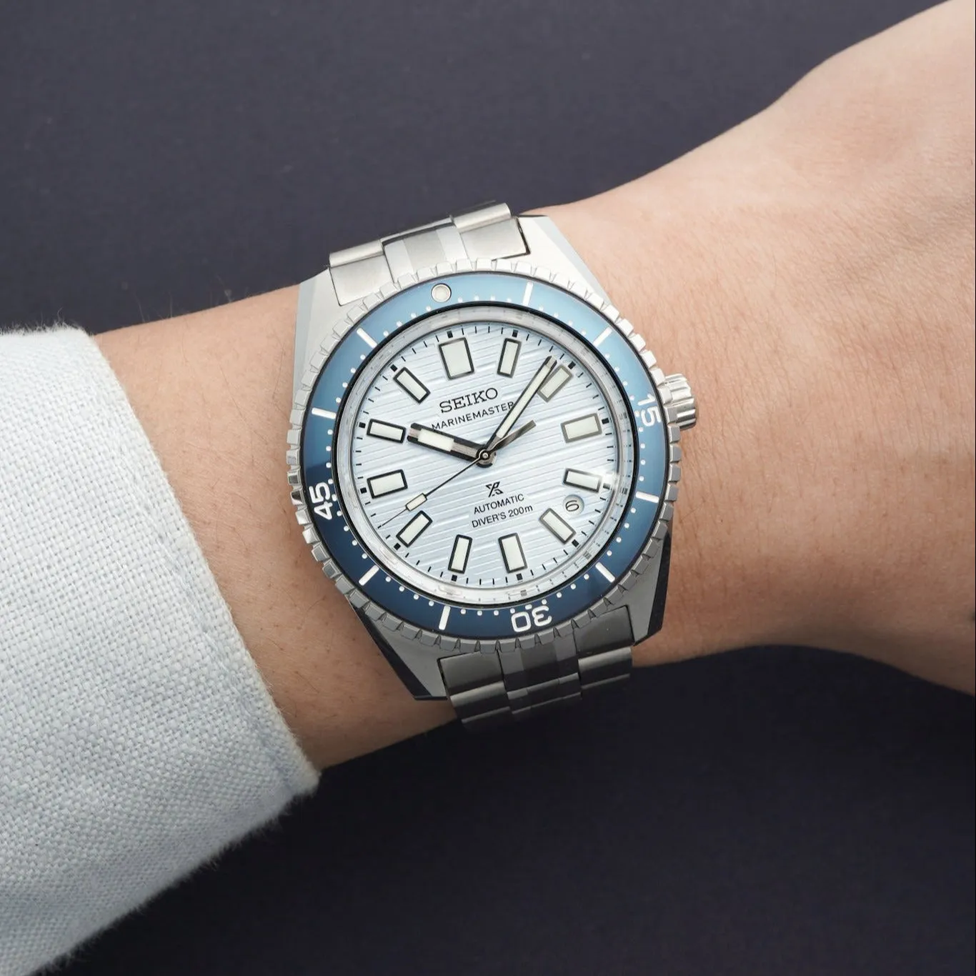 PROSPEX MARINEMASTER 1965 DIVER'S WATCH RE-INTERPRETATION ICE BLUE SJE099