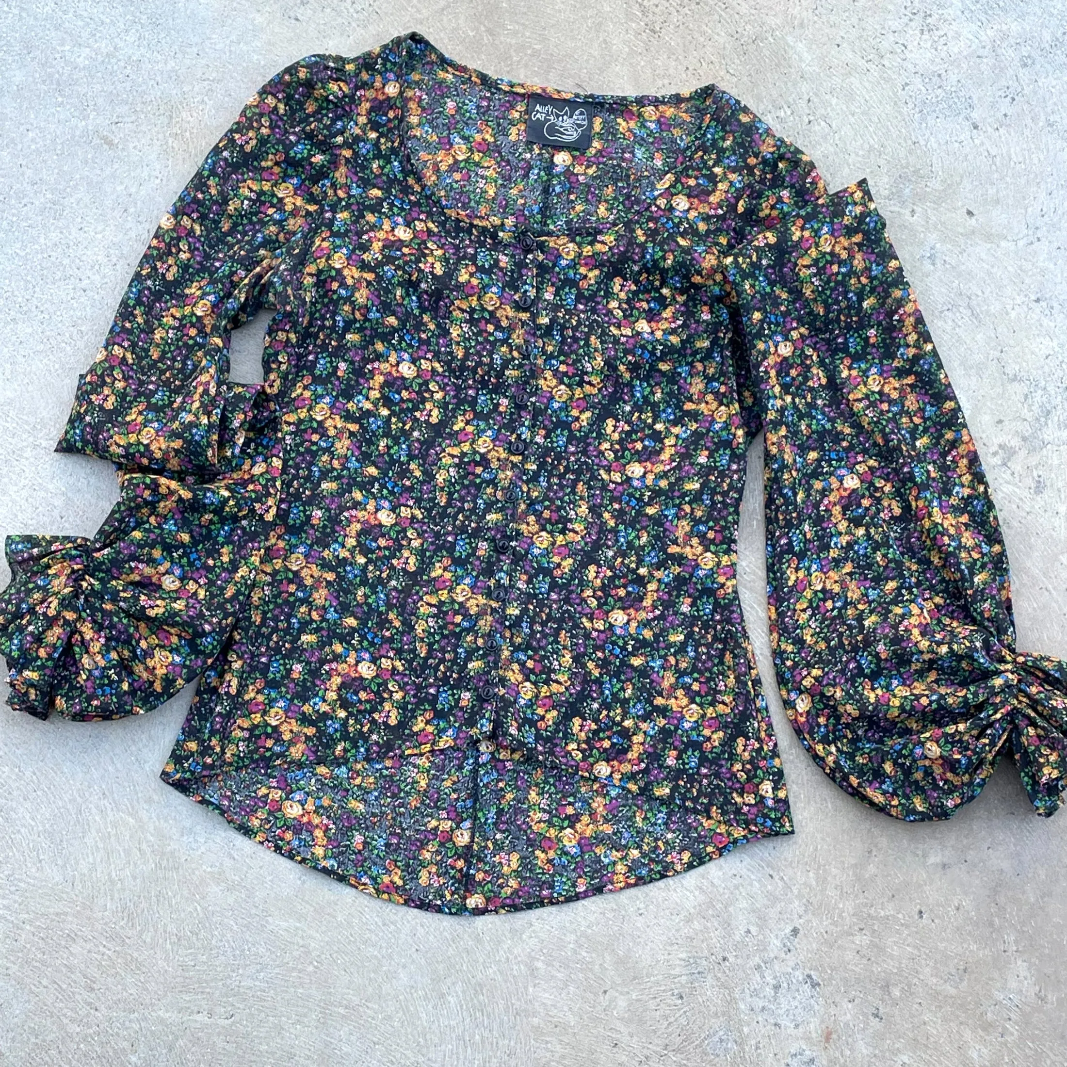 Rare 70s Betsey Johnson Alley Cat, Floral Print Pirate Sleeve Blouse, M