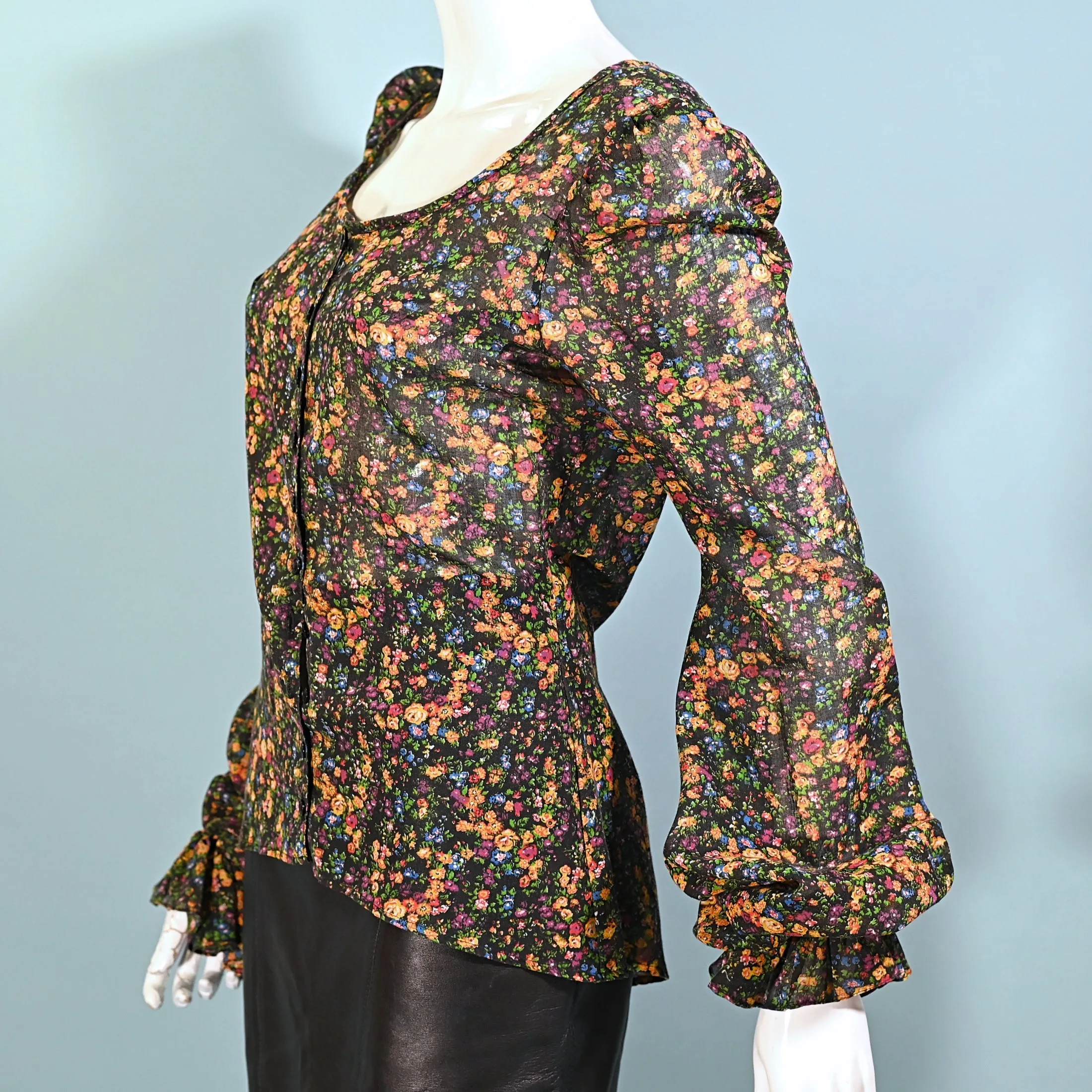 Rare 70s Betsey Johnson Alley Cat, Floral Print Pirate Sleeve Blouse, M