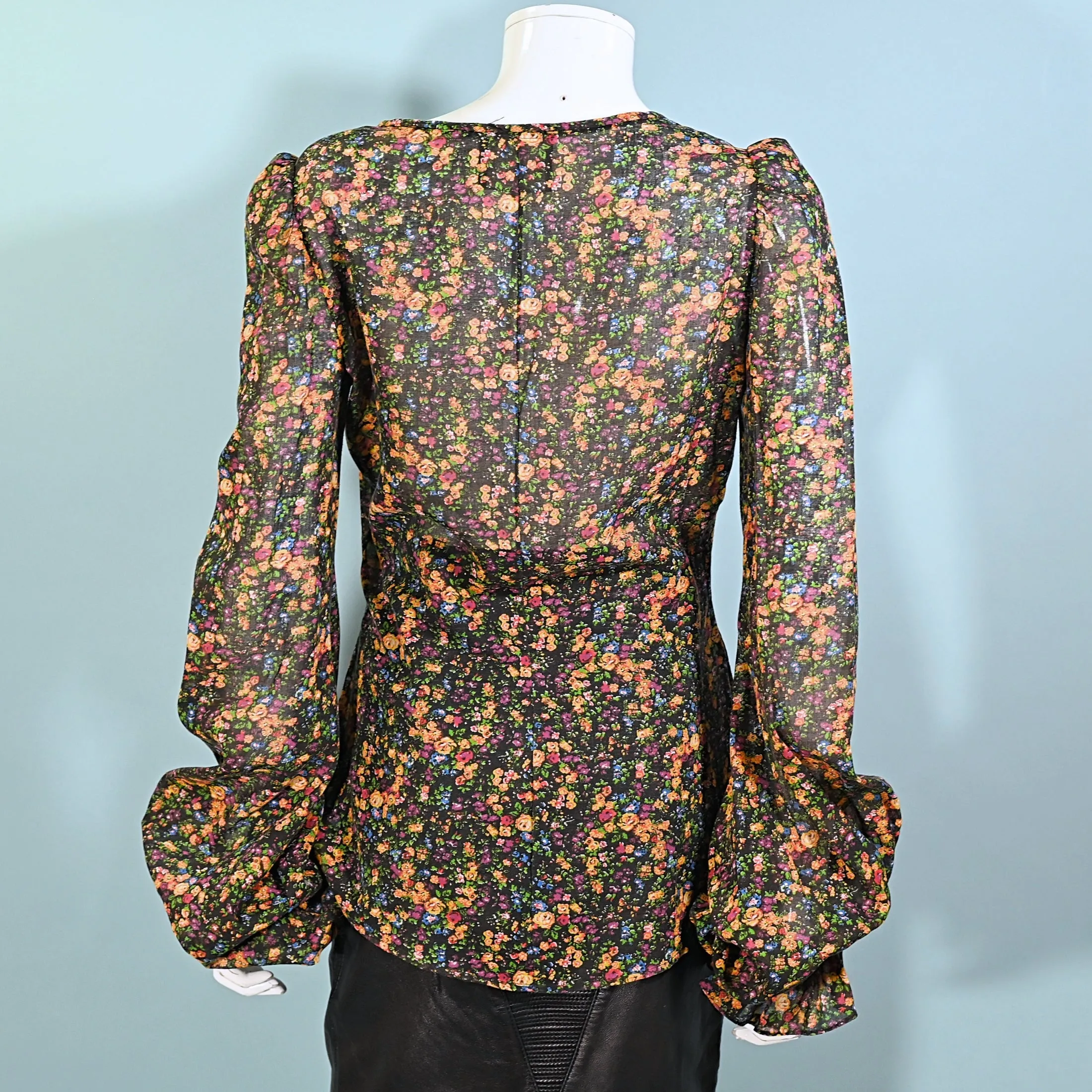 Rare 70s Betsey Johnson Alley Cat, Floral Print Pirate Sleeve Blouse, M