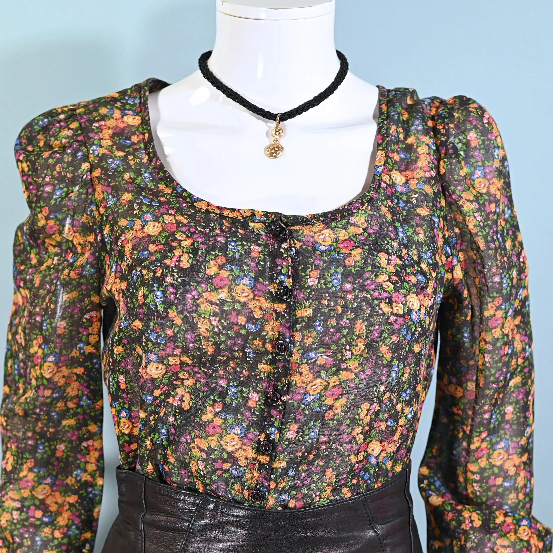 Rare 70s Betsey Johnson Alley Cat, Floral Print Pirate Sleeve Blouse, M